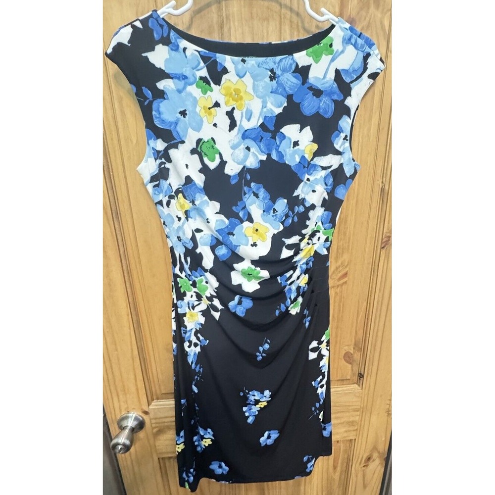Ralph Lauren Women's Blue Green‎ Floral Stretch Sleeveless Sheath Dress Size 8